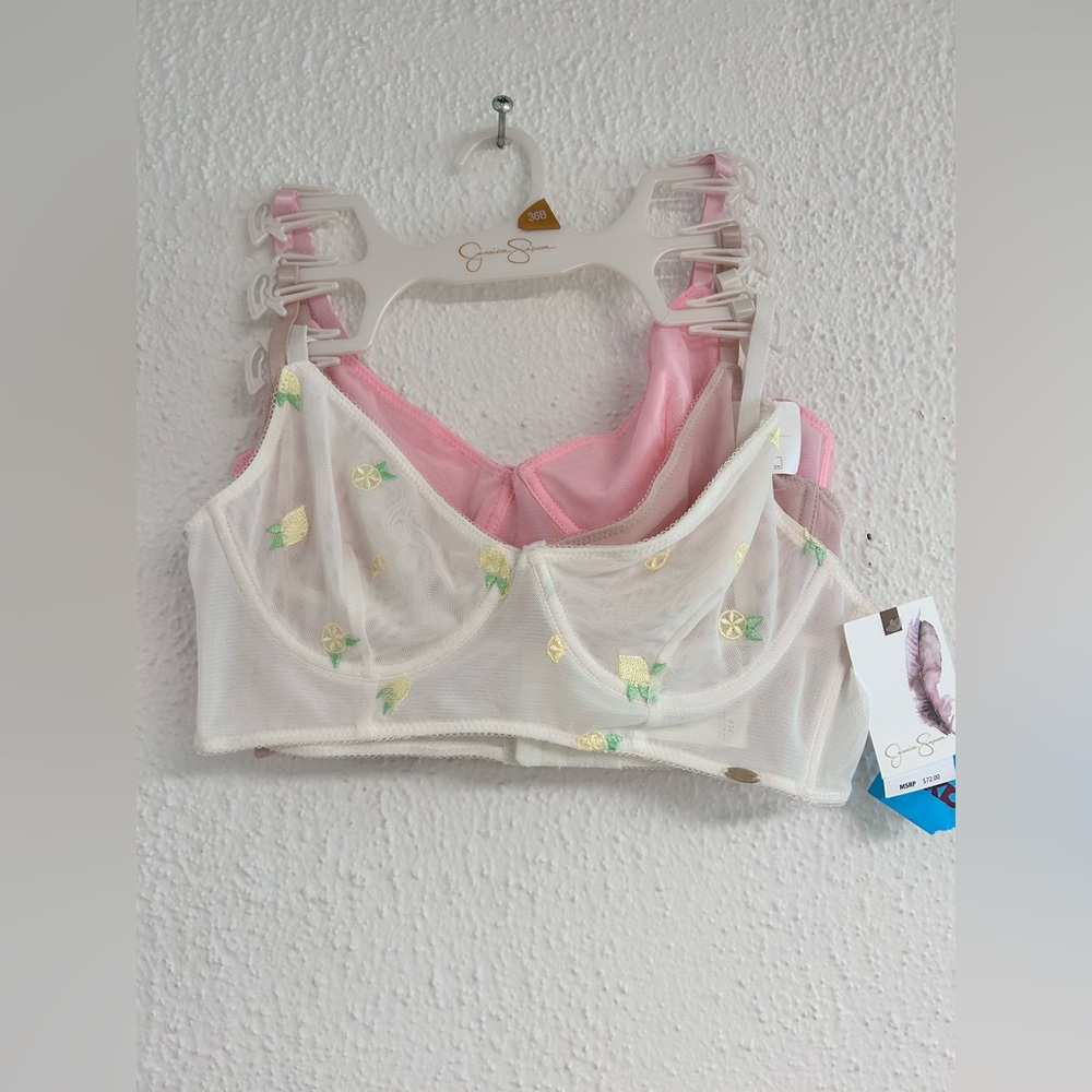 Jessica Simpson Sheer Lace underwire Lemons, pink and nude Bra Set of 3 NWT - Picture 15 of 15